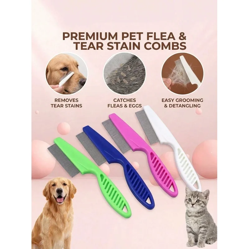 Flea Comb Fine Tooth Pet Tear Stain - Peigne à dents fines en acier