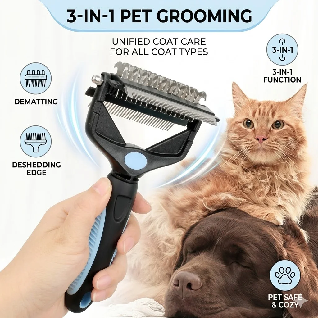 Undercoat Rake Dematting Tool Dog Shedding - Brosse 3 en 1 pour le