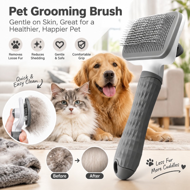 Slicker Brush Self Cleaning Pet Grooming - Brosse de toilettage autonettoyante pour animaux