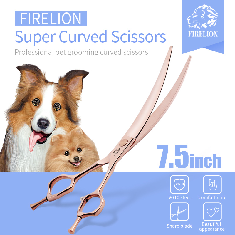 Professional Pet Grooming Scissors Curved - FIRELION professionnel VG10 6.5/7.0/7.5 pouces chien