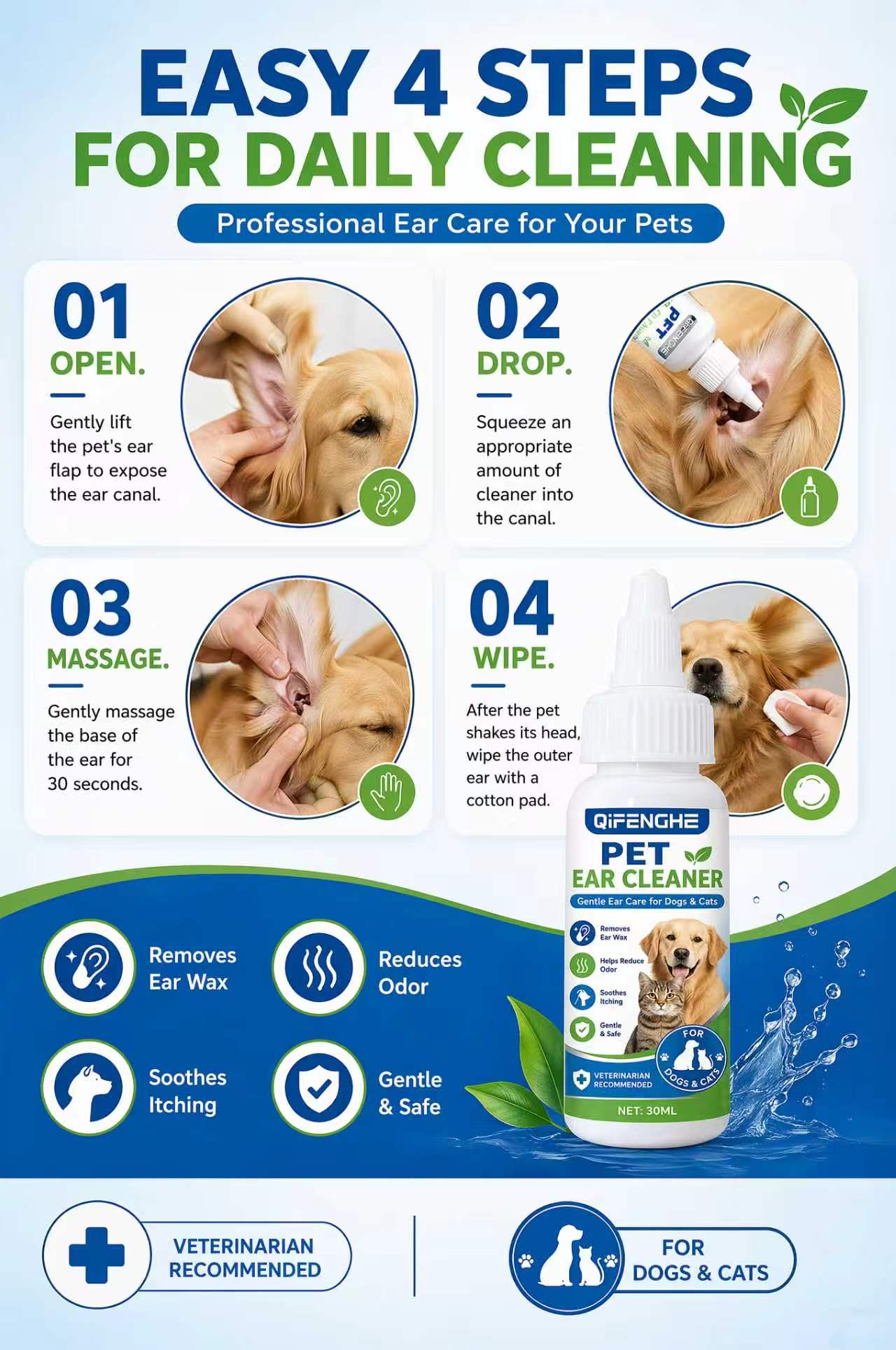 30 ml de gouttes nettoyantes p - Dog Ear Cleaner Solution Drops Wash avis et prix
