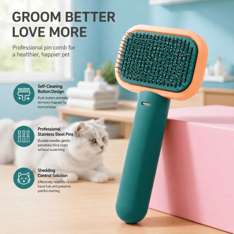 Brosse à poils auto-nettoyante - Slicker Brush Self Cleaning Pet Grooming avis et prix